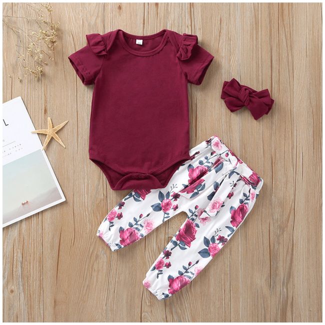 Compleu pentru fetite cu body visiniu cu maneca scurta ADTQ038-DE.6-9 luni (Marimea 19 incaltaminte)