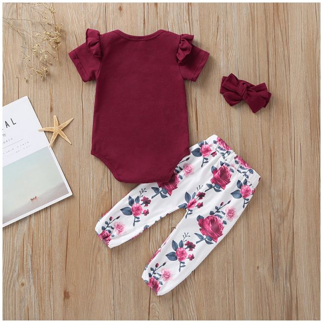 Compleu pentru fetite cu body visiniu cu maneca scurta ADTQ038-DE.6-9 luni (Marimea 19 incaltaminte)