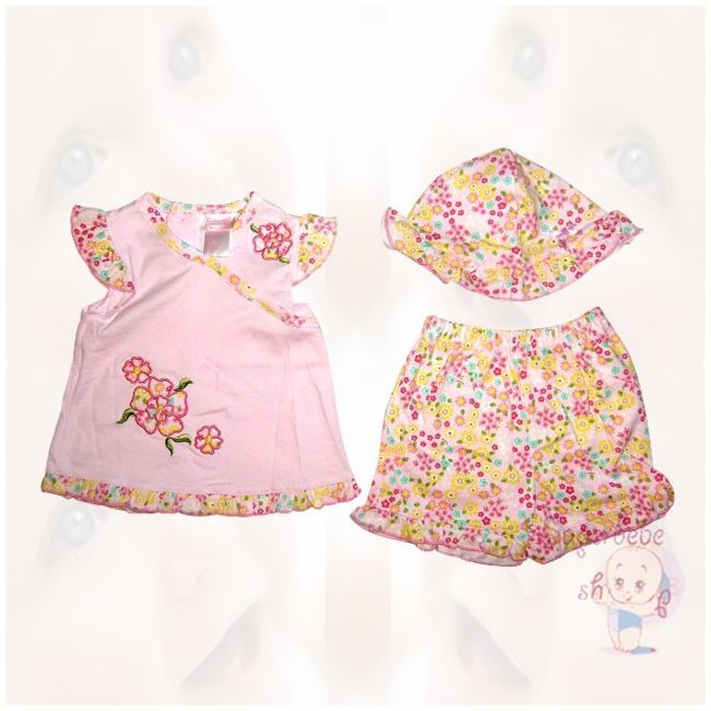 Costumas - cu floricele si palarioara 3-6 luni - 7215.3-6 luni