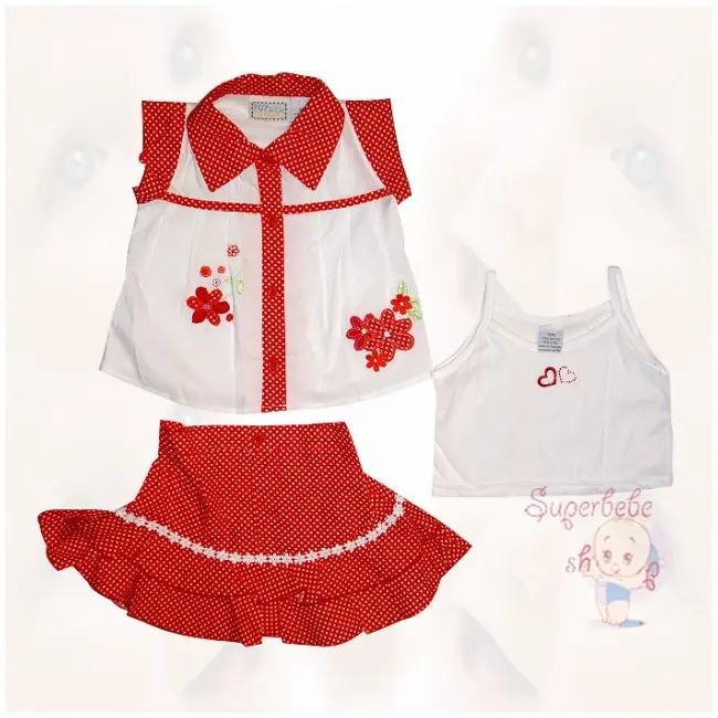 Costumas cu fustita rosie cu picatele albe 12 luni - 9433.12 luni