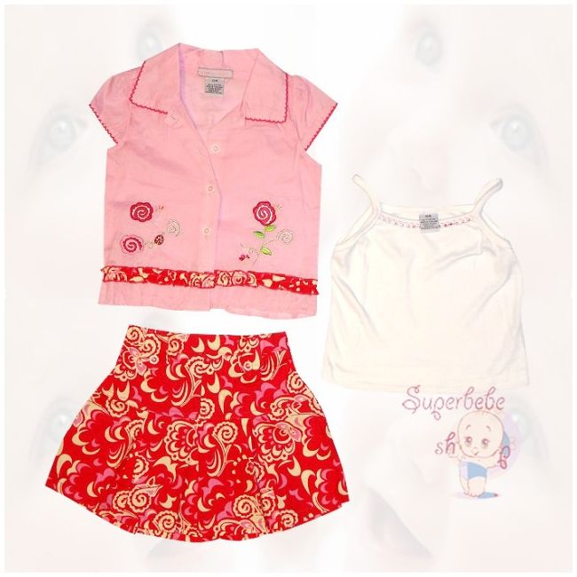 Costumas cu fustita rosie si bluzita roz 18 luni - 12615.18 luni