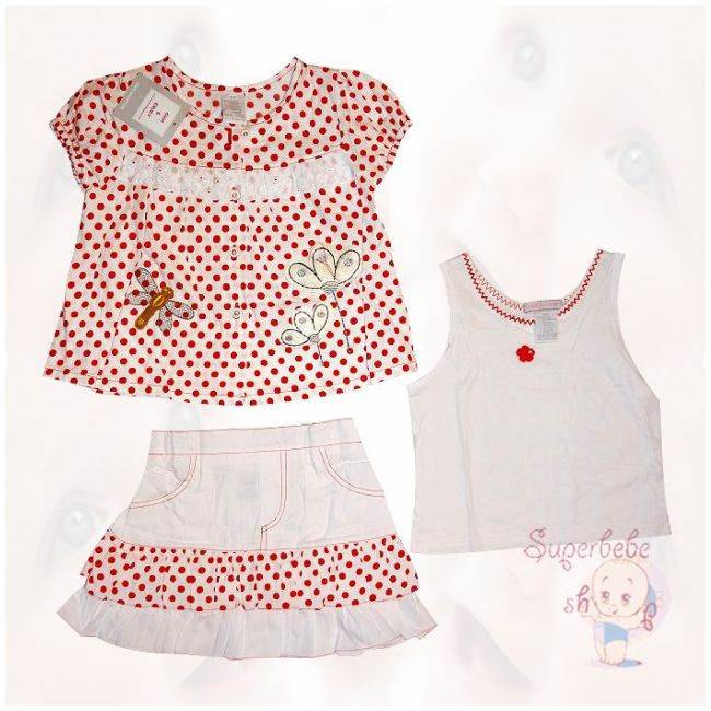 Costumas cu fustita si bluzita alba cu bulinute 18 luni - 9431 A.18 luni