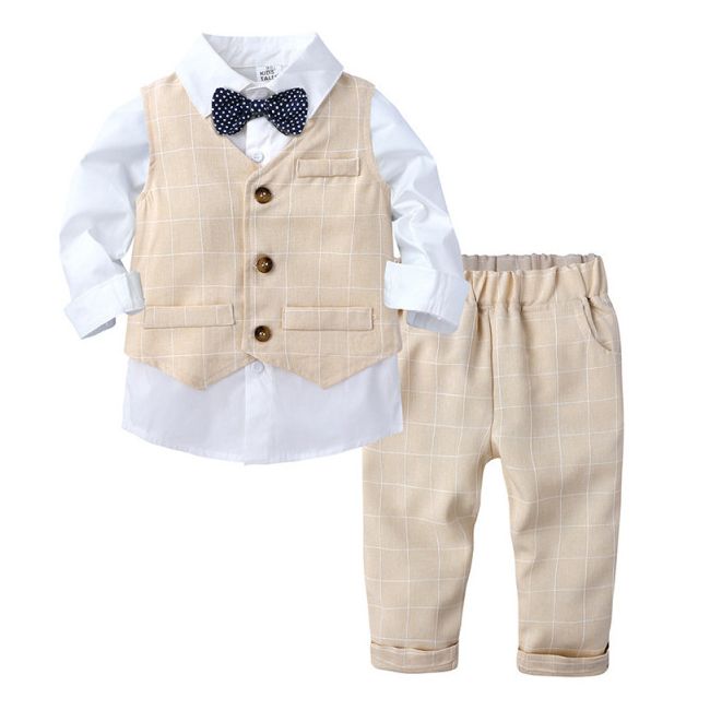 Costum elegant crem cu vestuta MDFSB73-3-DE2.9-12 luni (Marimea 20 incaltaminte)