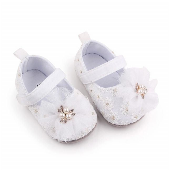 Pantofiori albi cu perlute pentru fetite LID2603-1-sa31.3-6 luni (Marimea 18 incaltaminte)
