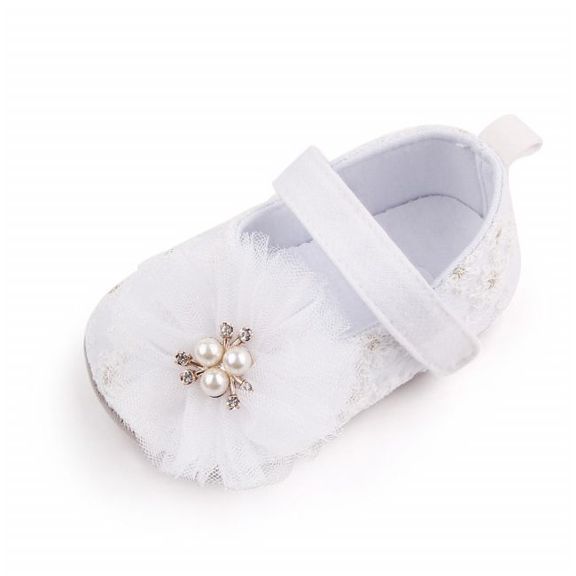 Pantofiori albi cu perlute pentru fetite LID2603-1-sa31.3-6 luni (Marimea 18 incaltaminte)