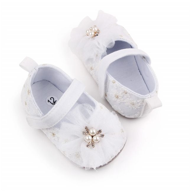 Pantofiori albi cu perlute pentru fetite LID2603-1-sa31.3-6 luni (Marimea 18 incaltaminte)