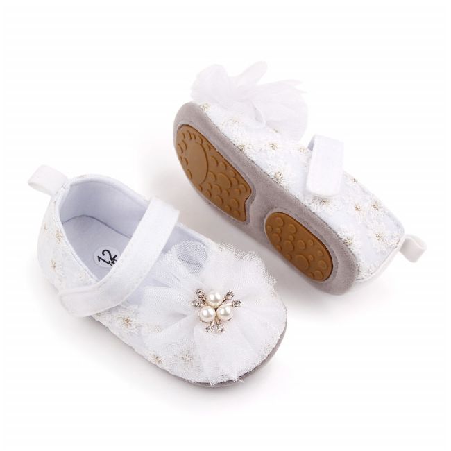 Pantofiori albi cu perlute pentru fetite LID2603-1-sa31.6-9 luni (Marimea 19 incaltaminte)