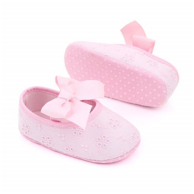 Pantofiori roz cu floricele brodate si fundita ADd2578-2-sa30