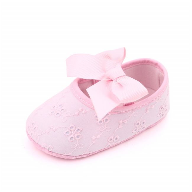 Pantofiori roz cu floricele brodate si fundita ADd2578-2-sa30