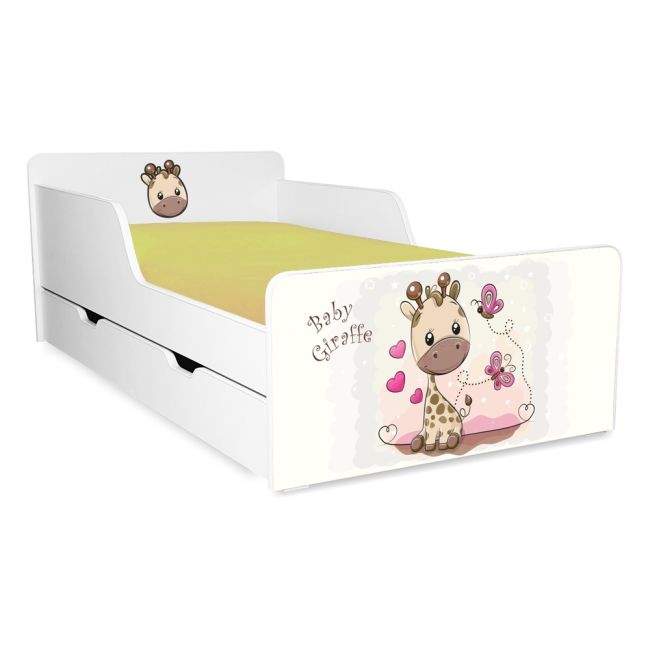 Pat pentru copii 2-12 ani Start Girafa, cu sertar si Saltea cu lana SafeNest 160x80 inclusa - PC-P-MK-GIR-SRT-80