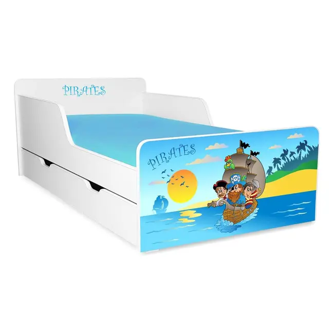 Pat copii Pirati 2-12 ani cu sertar si Saltea cu lana SafeNest inclusa - PC-P-MK-TIG-PIR-80