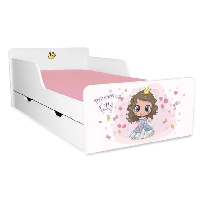 Pat copii Printesa Lilly 2-12 ani cu sertar si Saltea cu lana SafeNest inclusa PC-P-MK-SRT-LIL-80
