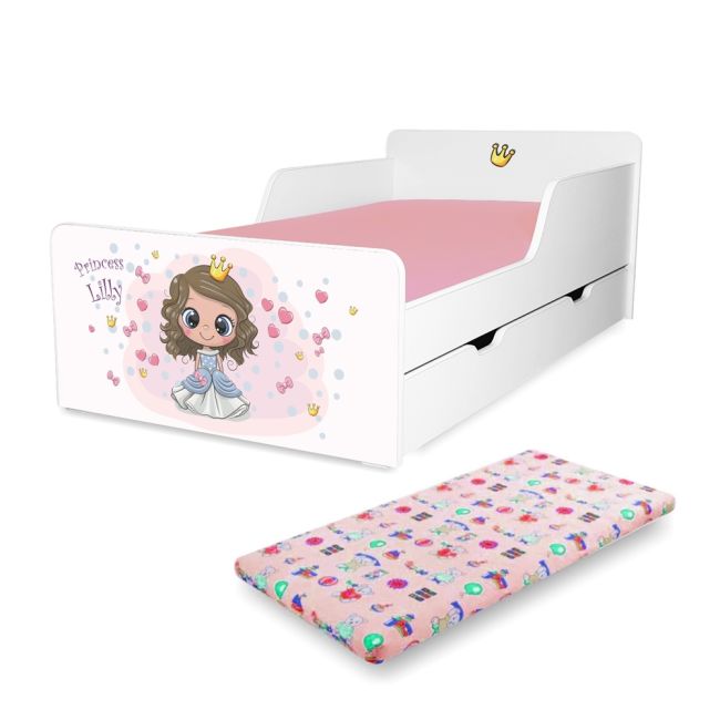 Pat copii Printesa Lilly 2-12 ani cu sertar si Saltea cu lana SafeNest inclusa PC-P-MK-SRT-LIL-80