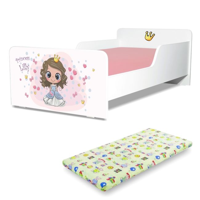 Pat copii Printesa Lilly 2-8 ani cu saltea din lana inclusa PC-P-MOK-LIL-70
