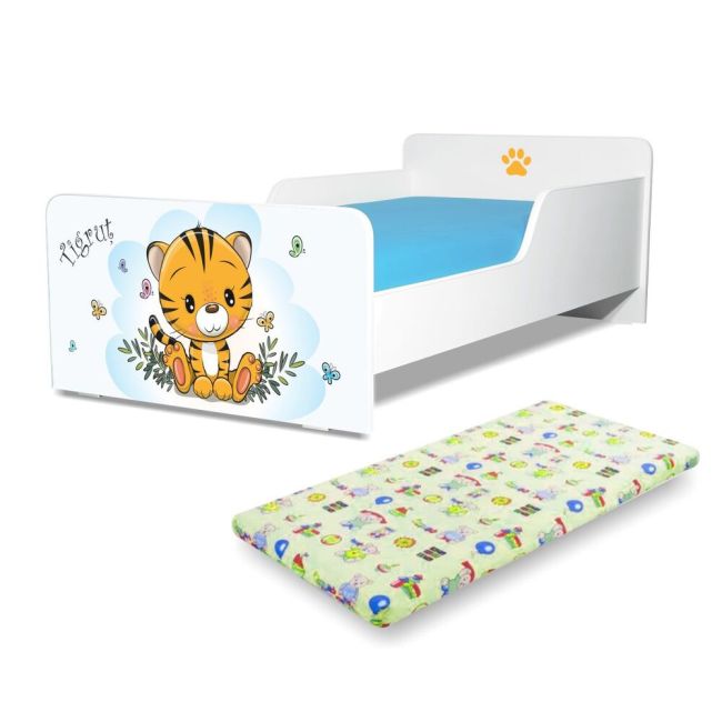 Pat copii Tigrut 2-8 ani cu saltea din lana inclusa PC-P-MOK-TIG-70