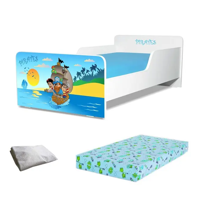 Pat Start Pirati 2-12 ani + saltea 160x80x12 cm + husa impermeabila - PC-PCH-PRO-STR-PIR-80