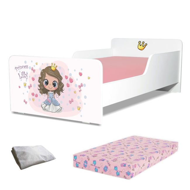 Pat Start Printesa Lilly 2-8 ani + saltea SmartNest cu lana 140x70x12 cm + husa impermeabila - PC-PCH-PRO-STR-LIL-70