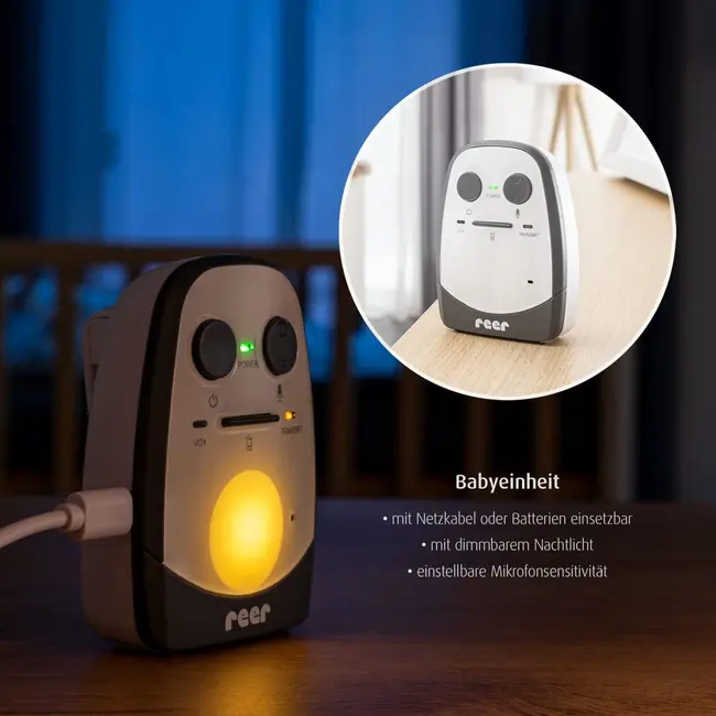 Monitor audio digital pentru bebelusi Cosmo, lumina de veghe, functie VOX, interfon, distanta 600 m, Reer 50150