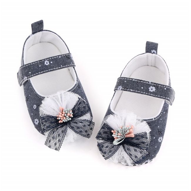 Pantofiori bleumarine cu floricica si fundita LID2522-2-sa31
