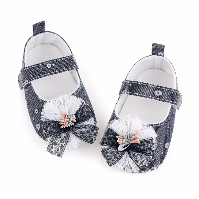 Pantofiori bleumarine cu floricica si fundita LID2522-2-sa31