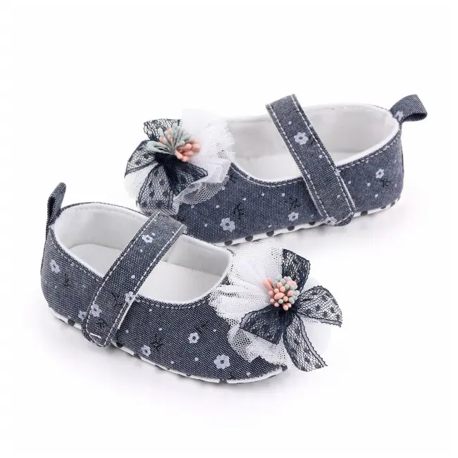 Pantofiori bleumarine cu floricica si fundita LID2522-2-sa31