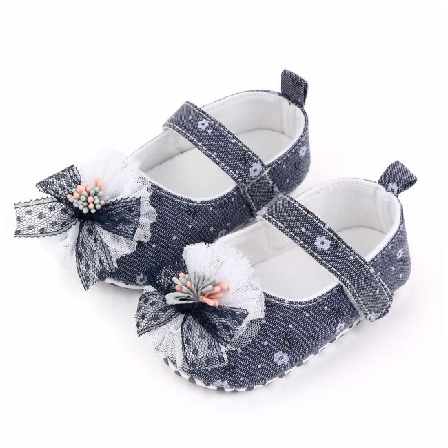 Pantofiori bleumarine cu floricica si fundita LID2522-2-sa31