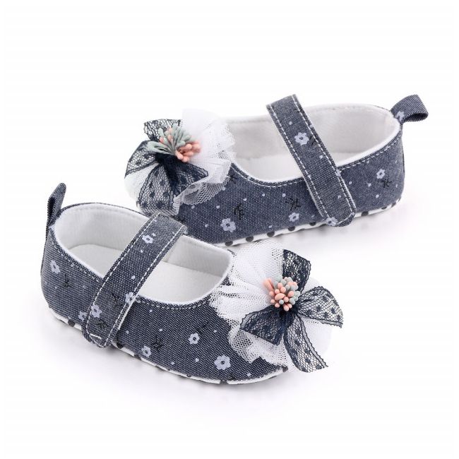 Pantofiori bleumarine cu floricica si fundita LID2522-2-sa31