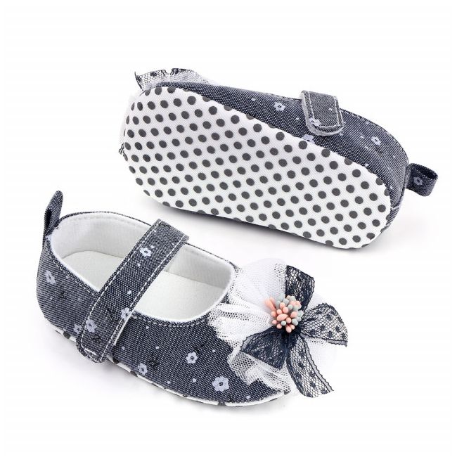 Pantofiori bleumarine cu floricica si fundita LID2522-2-sa31