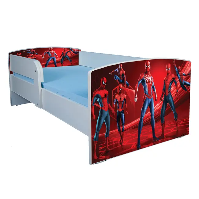 Pat Baieti 2-8 Ani Spider Man 3 Cu Protectie Laterala Detasabila, Saltea SafeNest 140x70 Inclusa, Cu Sertar  Ptv1919