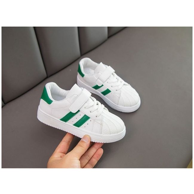 Adidasi albi cu insertii verzi pentru baietei ADYY925-1-sa48.Marimea 28