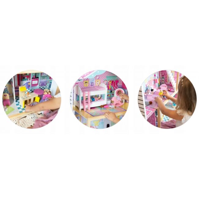 Casuta de papusi din lemn cu 3 etaje, lift si lampa led ricokids rc-829 edeedi7829