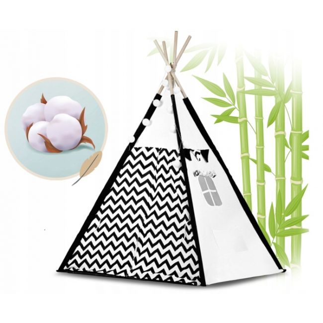 Cort de joaca pentru copii cu ghirlanda,lumini si 2 pernite ricokids 740005, 120 x 120 x 165 cm - panda edeedi740005