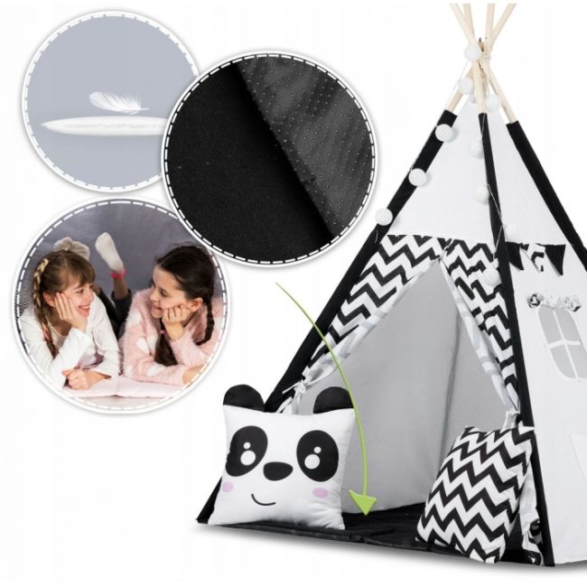 Cort de joaca pentru copii cu ghirlanda,lumini si 2 pernite ricokids 740005, 120 x 120 x 165 cm - panda edeedi740005