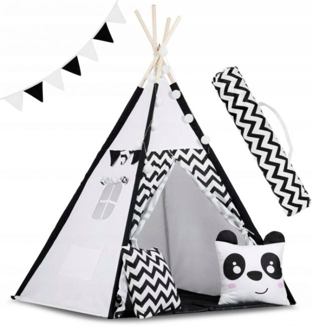 Cort de joaca pentru copii cu ghirlanda,lumini si 2 pernite ricokids 740005, 120 x 120 x 165 cm - panda edeedi740005