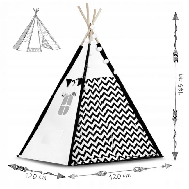 Cort de joaca pentru copii cu ghirlanda,lumini si 2 pernite ricokids 740005, 120 x 120 x 165 cm - panda edeedi740005