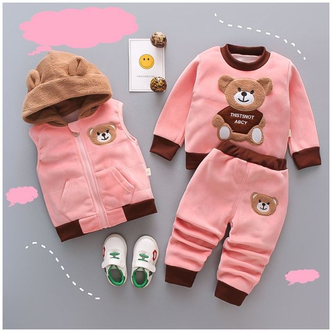 Costum roz captusit cu polar din catifea - ursulet adoctsc43-sa9.6-9 luni