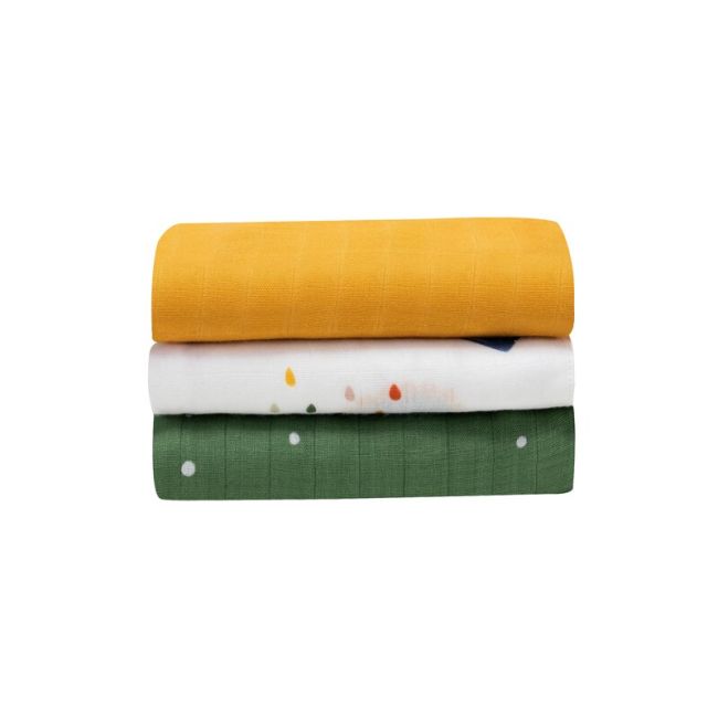Lionelo - Set 3 scutece multifunctionale Dino, Din Bambus, 70x70 cm, Multicolor BYNLO-DINO_BAMBOO_BOX_MULTICOLOR