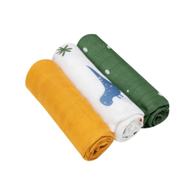 Lionelo - Set 3 scutece multifunctionale Dino, Din Bambus, 70x70 cm, Multicolor BYNLO-DINO_BAMBOO_BOX_MULTICOLOR