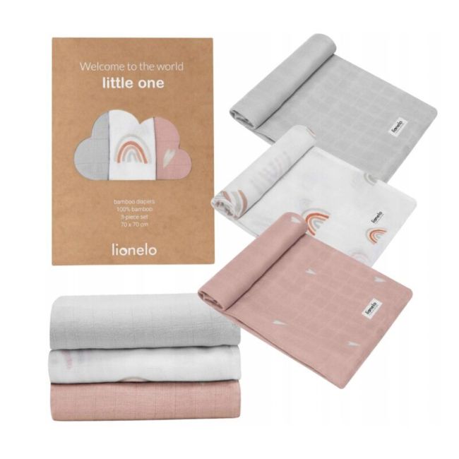 Lionelo - Set 3 scutece multifunctionale Rainbow, Din Bambus, 70x70 cm, Multicolor BYNLO-RAINBOW-BAMBOO_BOX_MULTICOLOR