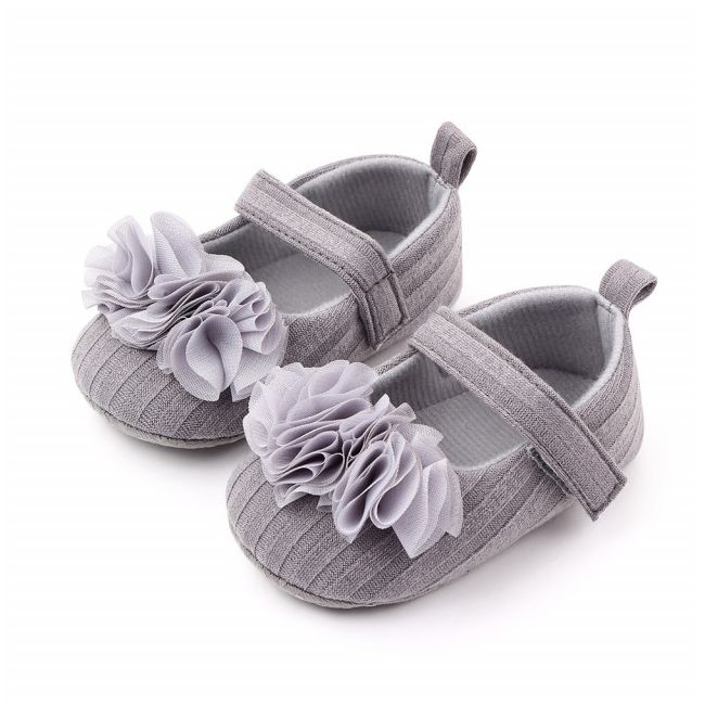 Pantofiori gri cu floricele din tulle aplicate ADd2429-3-sa21