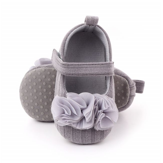 Pantofiori gri cu floricele din tulle aplicate ADd2429-3-sa21
