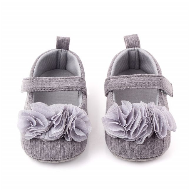 Pantofiori gri cu floricele din tulle aplicate ADd2429-3-sa21