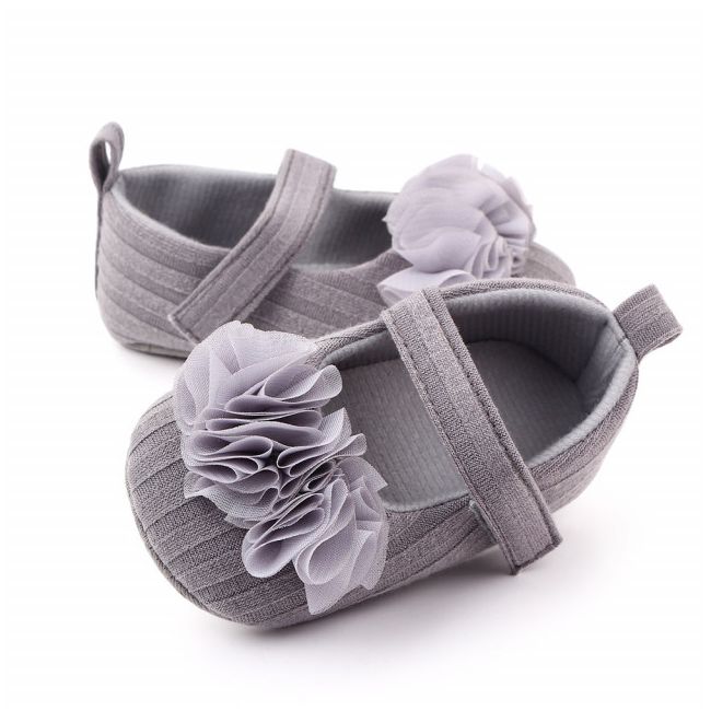 Pantofiori gri cu floricele din tulle aplicate ADd2429-3-sa21