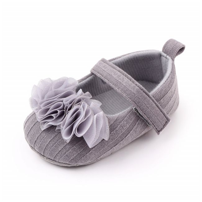 Pantofiori gri cu floricele din tulle aplicate ADd2429-3-sa21