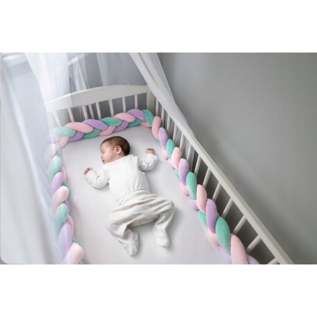 Protectie laterala pentru patut, impletita, 3 m, ricokids 722106 - roz - mov - turcoaz edeedi722106