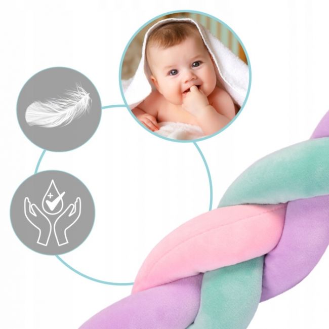 Protectie laterala pentru patut, impletita, 3 m, ricokids 722106 - roz - mov - turcoaz edeedi722106