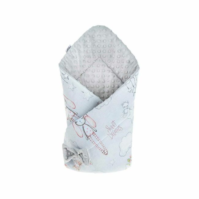 Qmini - Paturica de infasat cu fata dubla Minky Wrap, Nou-nascut, Din Bumbac, 80x80 cm, Rabbit Night BYNQM_BOC0233