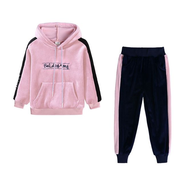 Trening roz cu bleumarine din material tip catifea pentru fetite ADFSB77-DE3