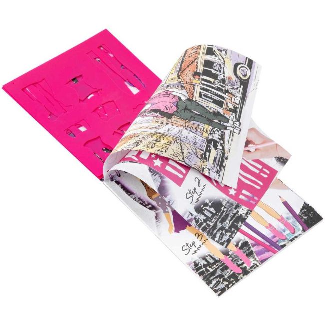 Carte de colorat Fashion Design Book cu stickere si sabloane incluse Grafix GR230005 BBJGR230005_Initiala
