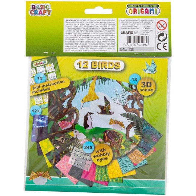 Kit Origami 12 foi cu 24 ochi mobili Grafix GR100050 BBJGR100050_Pasari